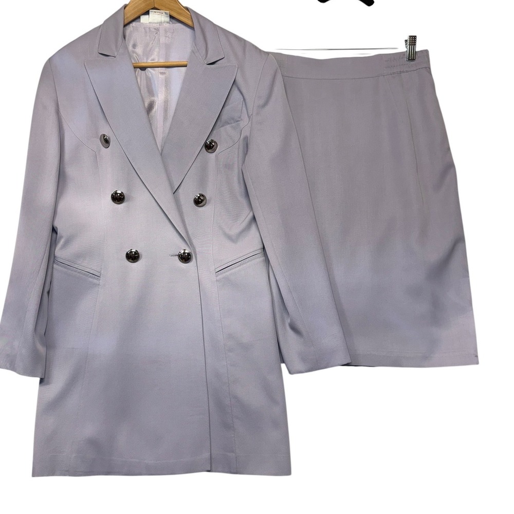 Madeleine Lavender Lilac Double Breasted Blazer and Skirt Suit Set Womens Sz 10